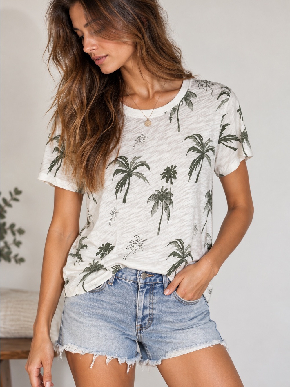 ATM Anthony Thomas Melillo Palm Tree Slub Jersey Schoolboy Tee Size L 🌴